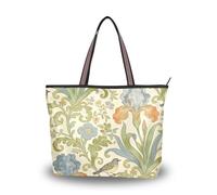 SyXIOP Retro Iris Bird William Morris beige tessuto di seta con cerniera lavoro tote bag alla moda borse a tracolla da donna per ballo di fine anno fidanzamento cocktail party matrimonio, Retro Iris