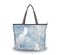 SyXIOP Romantico argento piume blu acquerello tessuto di seta con cerniera tote per le donne comode borse per le donne sotto Prom Fidanzamento Cocktail Party Wedding, Romantica Piume Argento Blu