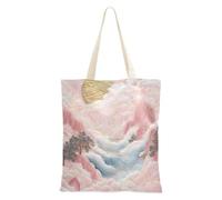 SyXIOP Rosa Nuvole Montagne Paesaggio Cinese Pittura Borse di Tela Per Le Donne con Manici Estetica Tote Bag Canvas Shopping Bags Per La Generi Alimentari per Le Donne Lavoro Bolsa de lona