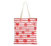 SyXIOP Rosso A Righe Labbra Tote Bags Tela con manici Estetica Tote Bag Canvas Borse della spesa Per la spesa per uso quotidiano Bolsa de lona