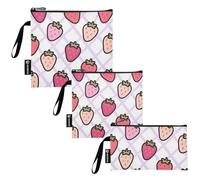 SyXIOP Sacchetti multiuso per panini e snack, 3 pezzi, a righe viola, con fragole, riutilizzabili, per bambini, scuola, pranzo e porzioni per adulti