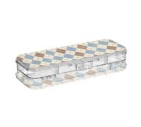 SyXIOP Scatola di matite trasparenti a due piani, con motivo scozzese e diamanti blu e marrone, per lavori artistici artigianali, con coperchio a scatto