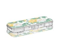 SyXIOP Scatola di plastica trasparente a 2 strati con design peonia gialla e bianca per forniture artistiche con coperchio a scatto
