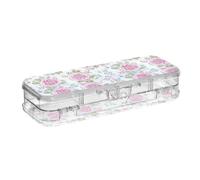 SyXIOP Scatola per matite trasparente a doppio strato, con coperchio a scatto per bambini, design con rose antiche e pesca