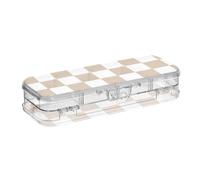 SyXIOP Scatola portaoggetti per matite con motivo scozzese americano marrone e bianco trasparente a doppio piano contenitori per matite per bambini con coperchio a scatto