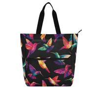 SyXIOP Simpatica borsa per libri per bambini, studenti, adulti, arte colorata colibrì Boho tasca esterna con cerniera biblioteca libro borsa per la spesa con manici con cerniera per la scuola shopping