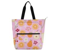 SyXIOP Simpatica borsa per libri, per bambini, studenti, adulti, bacche arancioni, pera, trama floreale, rosa, antigraffio, borsa per attività per bambini, con cerniera, per scuola, shopping, generi