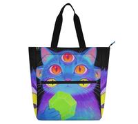 SyXIOP Simpatica borsa per libri per bambini, studenti, adulti, stile bizzarro con gatti colorati, borsa grande per la spesa e la spiaggia, con tasche con cerniera, per scuola e tempo di gioco bolsa