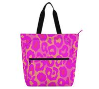SyXIOP Simpatica borsa tote per bambini ragazzi ragazze, rosa fluorescente stampa leopardata grande borsa della spesa riutilizzabile con cerniera per scuola e tempo di gioco bolsa de tela para