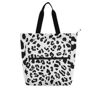 SyXIOP Simpatica borsa tote per gli amanti dei libri, stampa leopardata nera e bianca minimalista resistente ai graffi riutilizzabile borsa della spesa con cerniera per la scuola shopping spiaggia