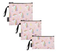 SyXIOP Simpatico cartone animato bianco arcobaleno unicorni 3 pezzi riutilizzabile bambini snack borse portatile borsa per pannolini organizzazione per gli amici del campo e attrezzatura