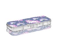 SyXIOP Simpatico cartone animato unicorni stella viola pesca progettato scatola di matita trasparente in plastica doppia piattaforma scatole dure penne caso per forniture di cancelleria con scatto e