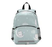 SyXIOP Simpatico zaino con gattino e luna, blu pastello, per bambini, ragazze, guinzaglio, librerie per bambini mochilas para ni?as de 2 a?os