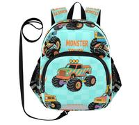 SyXIOP Simpatico zaino con orecchie carine, guinzaglio per bambine, semplice, moderno, con striscia riflettente, mostri colorati, camion fuoco, turchese, Colorful Monsters Truck Fuoco Turchese, S