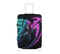 SyXIOP Skull Save Your Soul - Copertura elastica extra large per bagagli, antigraffio, per valigie, accessori da viaggio, adatta per bagagli da 45-81 cm, Teschio salva la tua anima, S 18-20 in