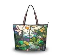 SyXIOP Stained Glass White Water Lily tessuto di seta con cerniera piccole borse riutilizzabili per donne in pelle per tutti i giorni e viaggi, Ninfea bianca in vetro colorato, Medium