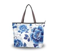 SyXIOP Stile cinese gioielli in giada blu fiore tessuto di seta cinghie con cerniera per borse riutilizzabili borse a tracolla per le donne Everyday & Travel, Stile cinese Giada Gioielli Fiore Blu