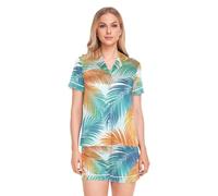 SyXIOP Summer Beach Leaves - Set pigiama da donna a due pezzi, a maniche corte, con bottoni, abbigliamento da casa, taglie S-XXL, Foglie Estive, S