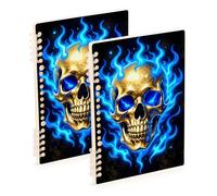 SyXIOP Taccuino a spirale formato A5 Cool Bad Ass nero e blu teschio largo 21,1 x 14,5 cm, robusto soggetto college a righe notebook 60 fogli per diario e lista delle cose da fare, confezione da 2