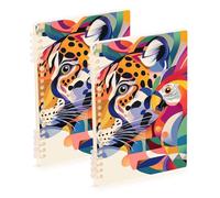 SyXIOP Taccuino formato A5 tropicale colorato leopardo pappagallo pop art composizione notebook 21,1 x 14,5 cm, copertina rigida soggetto college a righe notebook 60 fogli per viaggi e scrittura