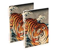 SyXIOP Taccuino giapponese formato A5 Ocean Wave Tigers college notebook 21,1 x 14,5 cm, resistente all'usura singolo soggetto a spirale notebook 60 fogli per viaggi e scrittura confezione da 2