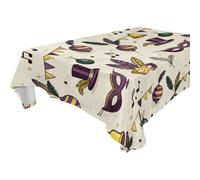 SyXIOP Tovaglia a righe con maschere di carnevale e bandiere colorate viola e oro lavabile per cucina e sala da pranzo matrimonio 1,8 m - 2,4 m in stoffa a prova di perdite, confezione singola