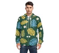 SyXIOP Tropical Leaf Flower Olive Green Giacche e cappotti in pile da uomo Moda Felpe con cappuccio e felpe, Foglia tropicale fiore verde oliva, XXL