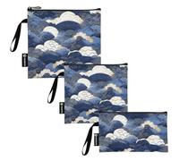 SyXIOP Ukiyo-e giapponese onde blu 3 pz riutilizzabile viaggio snack borse multiuso sacchetto per la conservazione degli alimenti per lavoro picnic o viaggi