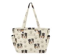 SyXIOP Utility Tote Bag Zipper Beach Bag Australian Shepherd Dog Paw Seamless Pattern