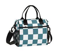 SyXIOP Verde e Bianco Americano Plaid Grande Lunch Box per Ragazze con Tracolla Tote Bag per le Donne per Palestra loncheras para Mujer Bonitas modernas
