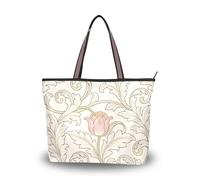 SyXIOP Vintage rosa tulipani William Morris modello tessuto di seta con cerniera donna tote bag convenienti borse alla moda e borse per tutti i giorni e viaggi, Motivo vintage con tulipani rosa