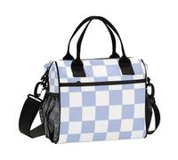SyXIOP Viola e Bianco Americano Plaid Grande Capacità Borse Isolate con Tracolla Borsa Pranzo per Teen per Asilo lonchera termica para Mujer
