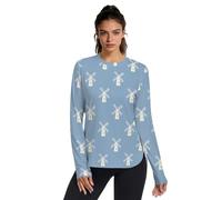 SyXIOP Windmill Blue White - Camicia da sole da donna UPF 50+, protezione UV ad asciugatura rapida, traspirante, a maniche lunghe, per escursionismo e pesca, XS-3XL, Mulino A Vento Blu Bianco, XXL