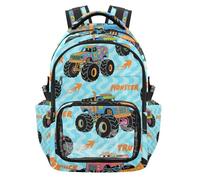 SyXIOP Zaino colorato con mostri camion blu fuoco onda trasparente per scuola borsa per libri resistente all'acqua con cinghie imbottite per scuola lavoro viaggi, età 7-18 mochilas escolares para nino