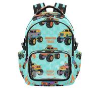 SyXIOP Zaino da viaggio per bambini con mostri colorati camion fuoco turchese trasparente zaino da viaggio impermeabile per ragazzi ragazze età 7-18 anni