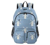 SyXIOP Zaino da viaggio per computer portatile, con mulino a vento, colore blu e bianco
