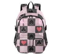 SyXIOP Zaino da viaggio per computer portatile, motivo: picche, a scacchiera nera e rosa, per ragazze adolescenti