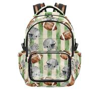 SyXIOP Zaino per bambini a righe verde e beige con casco da rugby trasparente per la scuola in PVC trasparente zaino casual borsa da viaggio per ragazzi ragazze bambini, età 7-18 mochila