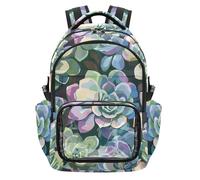 SyXIOP Zaino per bambini viola verde con fiori succulenti trasparenti per la scuola zaino resistente con cuciture rinforzate per sport scuola all'aperto, età 7-18 mochilas de ninas para escuela