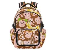 SyXIOP Zaino per la scuola marrone con scimmia carina, trasparente, leggero, casual, con scomparto per computer portatile, per scuola, viaggi, allenamento, età 7-18 anni
