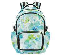 SyXIOP Zaino per libri trasparente con fiori blu e verde acquerello resistente zaino sportivo borsa da allenamento per scuola viaggi all'aperto, età 7-18 mochilas escolares para nino