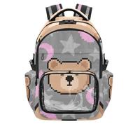 SyXIOP Zaino scolastico trasparente con orso marrone carino zaino per libri di grande capacità con cinturino rinforzato per scuola università lavoro, età 7-18 anni anos escolares entera mochila