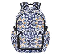 SyXIOP Zaino trasparente per bambini con motivi retrò blu e bianco per la scuola borsa per libri resistente con cinghie imbottite per scuola, lavoro, viaggi, età 7-18 mochila personalizzata para nina