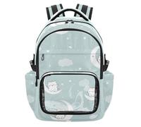 SyXIOP Zaino trasparente per bambini con simpatico gattino luna, blu pastello, resistente, con cinghie imbottite, per bambini e studenti, età 7-18 anni mochilas de ninas para escuela