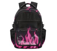 SyXIOP Zaino trasparente per bambini nero fluorescente Cool Flame Pink per la scuola borsa per libri resistente con cinghie imbottite per ragazzi ragazze, età 7-18 mochila de viaje para nina