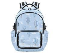 SyXIOP Zaino trasparente per la scuola con mongolfiera anime, blu pastello, carino e robusto, con scomparto per laptop, per scuola, lavoro, viaggi, età 7-18 anni