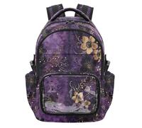 SyXIOP Zaino trasparente viola e oro con fiori retrò per la scuola carino robusto trasparente borsa zaino per sport scuola all'aperto, età 7-18 escolares para nino de