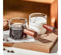SYXLS 2 Pezzi Icchiere Dosatore Doppio con Manico in Legno, Bicchiere Dosatore per Espresso, Bicchiere per Caffè Espresso a Doppio Becco, con Scala in Vetro Resistente Alla Temperatura