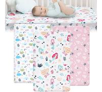 SYXLS Lenzuola Lettino Neonato 82*41cm, 3PCS Lenzuolo con Angoli Culla Coprimaterasso fitted Materassino, Per Culla Co-sleeping, Lettino - Bimbo e Bimba, Sirena, Erba Marina, Mondo Sottomarino Stile