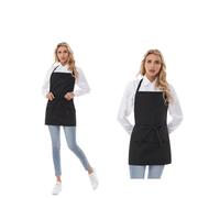 Syzornk Grembiule da chef da donna con 3 tasche, grembiule da cucina per cucinare, grembiule corto in cotone per barbecue con cintura ultra lunga, Nero, confezione da 2, 2 Pacchetti